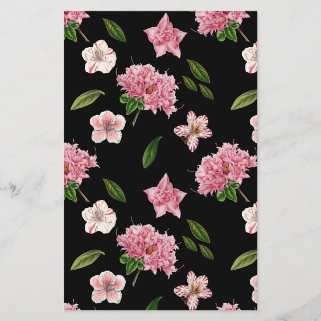 Pink Azaleas, Petunias Floral Scrapbooking Paper (Front)