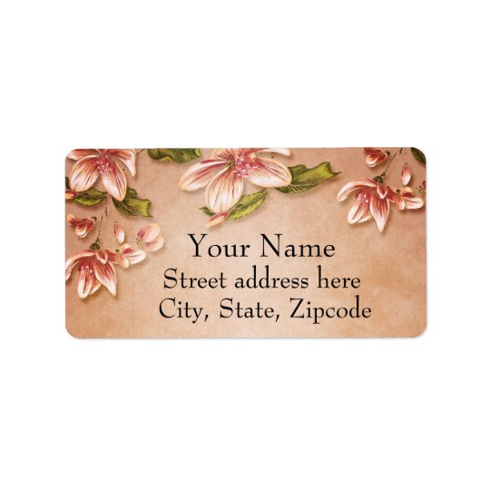 Pink Azaleas Vintage Floral on Whiskey Address Label