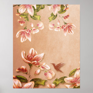 Pink Azaleas Vintage Floral on Whiskey Poster