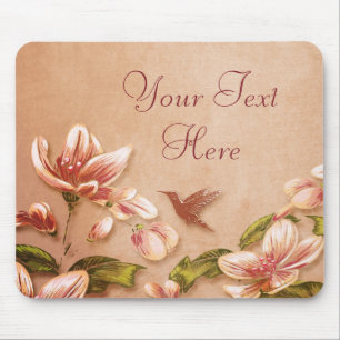 Pink Azaleas Vintage Floral on Whiskey Wedding Mouse Mat