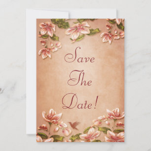 Pink Azaleas Vintage Floral Save The Date Wedding Invitation