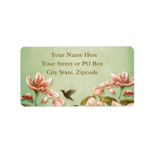 Pink Azaleas Vintage on Green Mist Address Label