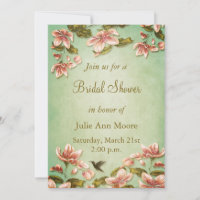 Pink Azaleas Vintage  on Green Mist Brdal Shower