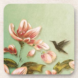 Pink Azaleas Vintage on Green Mist Coaster