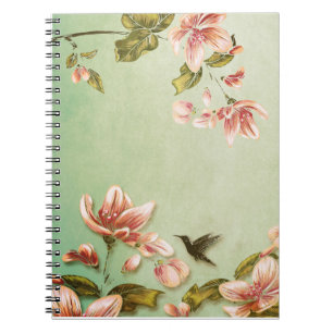 Pink Azaleas Vintage on Green Mist Notebook