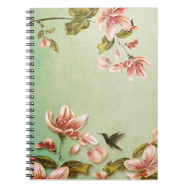 Pink Azaleas Vintage  on Green Mist Notebook (Front)
