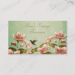 Pink Azaleas Vintage on Green Mist Retro Business Card