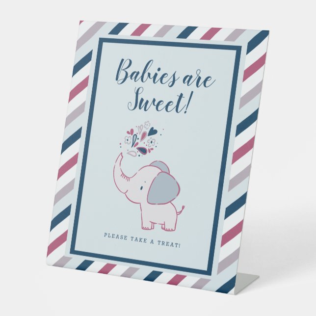 Pink Babies are Sweet Elephant Baby Shower Treat Pedestal Sign (Front)