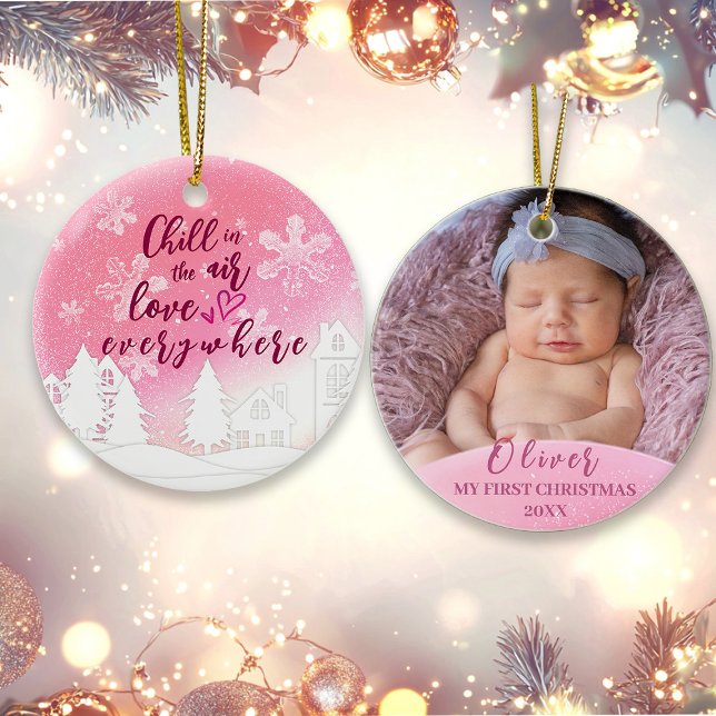 Pink Baby 1st Christmas Custom Photo  Ceramic Tree Decoration (Creator Uploaded)