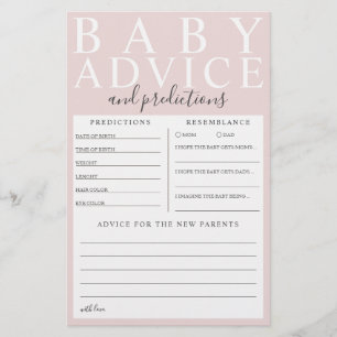 Pink Baby Advice & Predictions Baby Shower Game