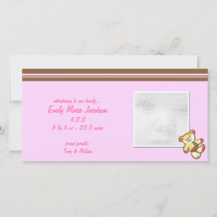Pink Baby Bear Baby Announcement Photo Cards