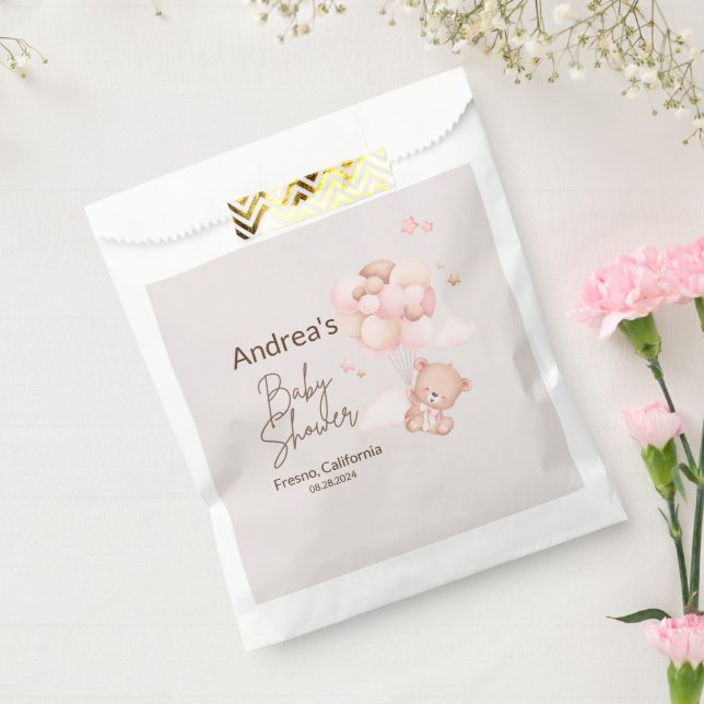 Pink Baby Bear & Balloons Baby Shower  Favour Bags (Sealed)