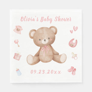 Pink Baby Bear Girl Cute Baby Shower Napkin
