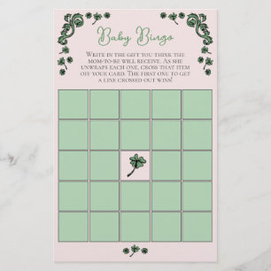 Pink Baby Bingo St Patrick's Day Baby Shower Game