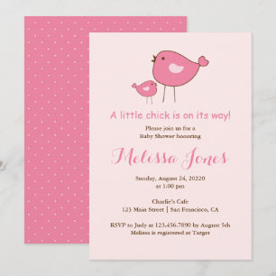 Pink Baby Bird Girl Baby Shower Invitation