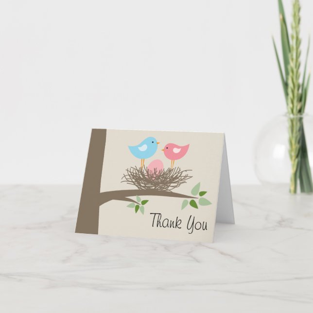 Pink Baby Bird's Egg & Nest Thank You Card (Front)