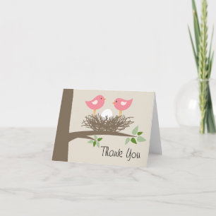 Pink Baby Bird's Nest Couple   Thank You Card