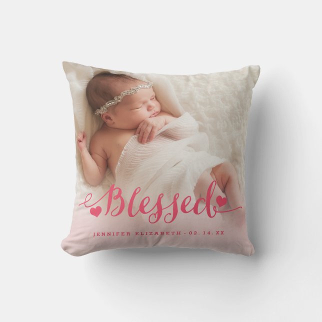 Pink Baby Birth Photo Keepsake Pillow (Front)