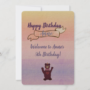 Pink Baby Birthday Party Invitations Bear