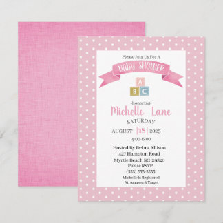 Pink Baby Blocks Girl Shower Invitation