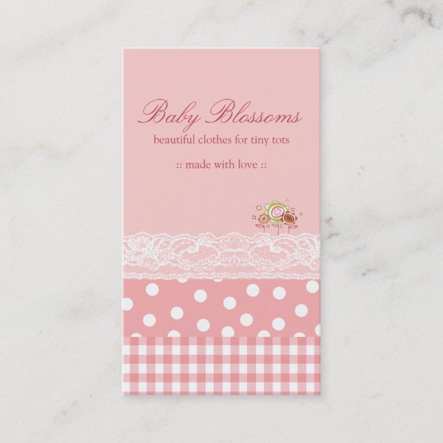 Pink Baby Blossoms Checks Dots Lace Profile Card (Front)
