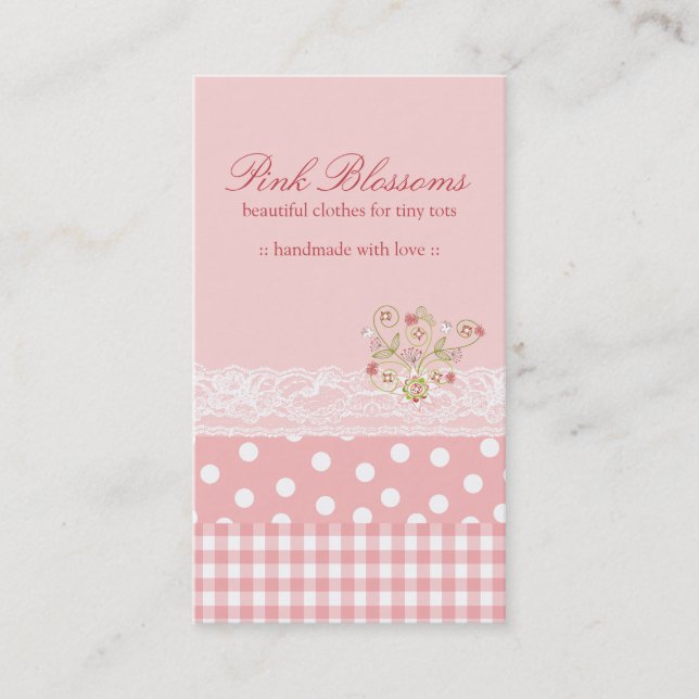 Pink Baby Blossoms Checks Dots Lace Profile Card (Front)