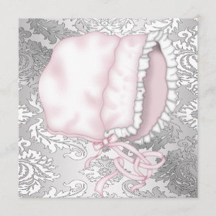 Pink Baby Bonnett Damask Baby Girl Shower Invitation