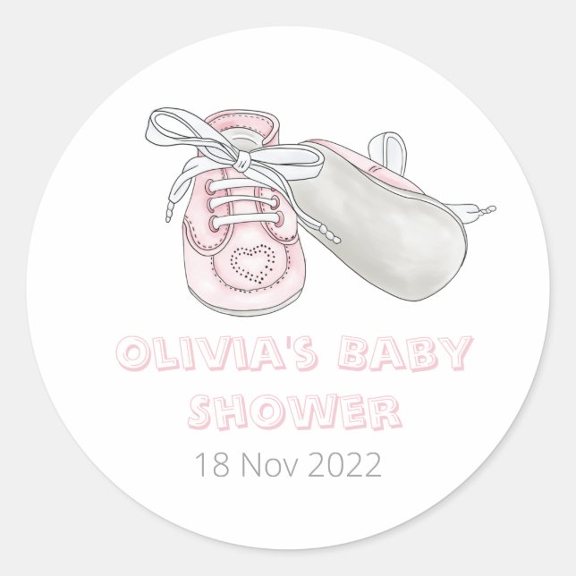 Pink Baby Bootie Watercolor Baby Shower  Classic Round Sticker (Front)
