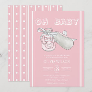 Pink Baby Bootie Watercolor Baby Shower Invitation
