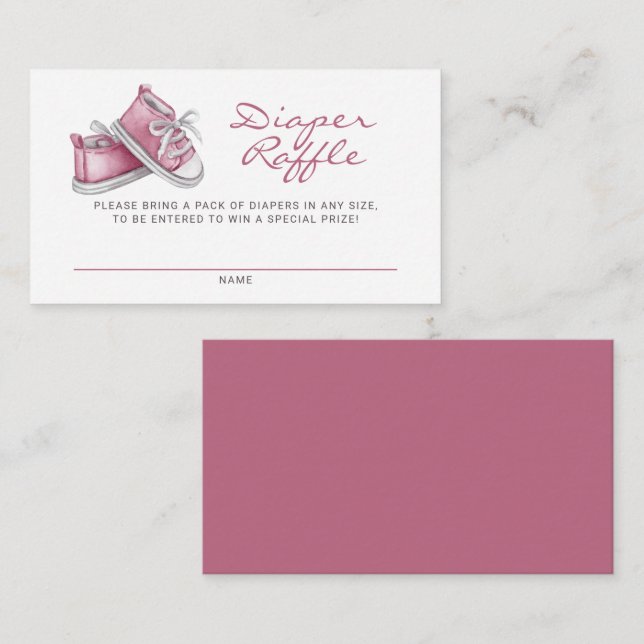 Pink Baby Booties Baby Shower Diaper Raffle Enclosure Card (Front/Back)