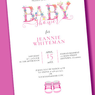 Pink Baby Booties Baby Shower Invitation