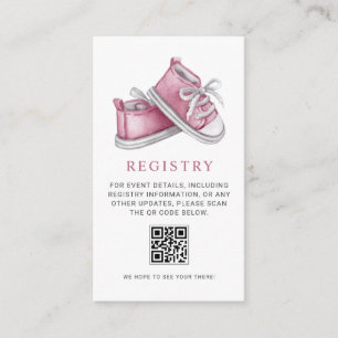 Pink Baby Booties Baby Shower QR Code Registry Enclosure Card