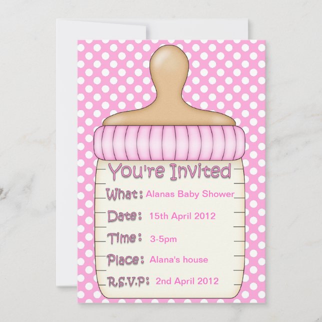 Pink Baby bottle shower invitation spot (Front)