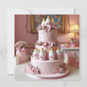 PINK BABY BOTTLES CAKE, BABY SHOWER  INVITATION