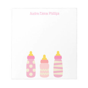 Pink Baby Bottles Personalised Notepad