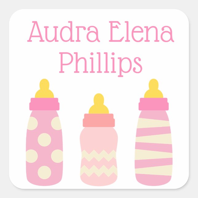 Pink Baby Bottles Personalised Stickers (Front)