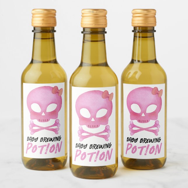 Pink Baby Brewing Potion Halloween Baby Shower  Wine Label (Bottles)