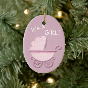 Pink Baby Buggy Template Ceramic Tree Decoration