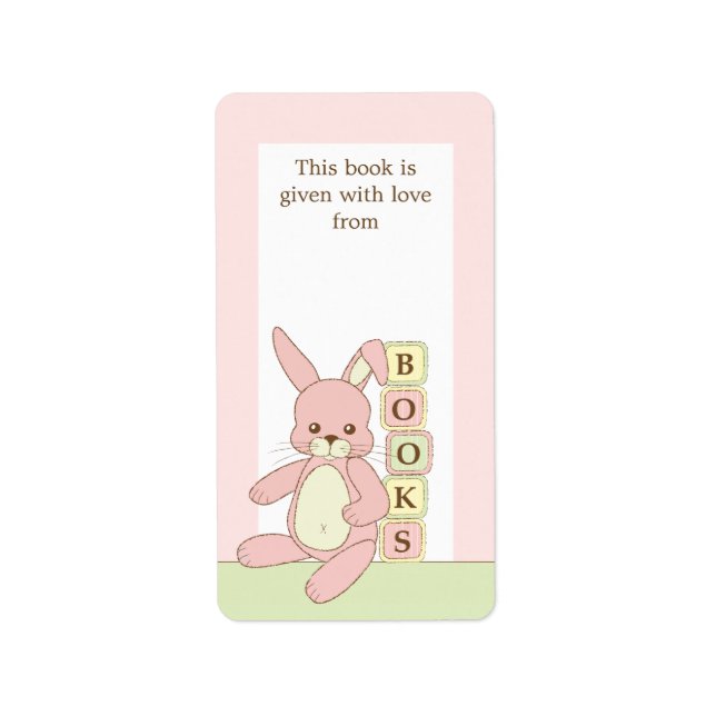 Pink Baby Bunny Book Gift Book Plate Label (Front)