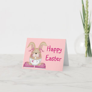 Pink Baby Bunny Happy Easter Greeting Card