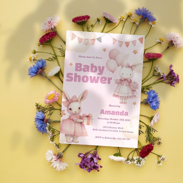Pink Baby Bunny Shower Invitation (Creator Uploaded)