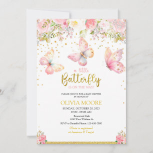 Pink baby butterfly baby shower invitation