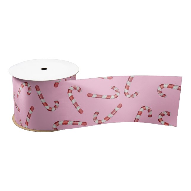 Pink  Baby Candy Cane Vintage Christmas Satin Ribbon (Spool)