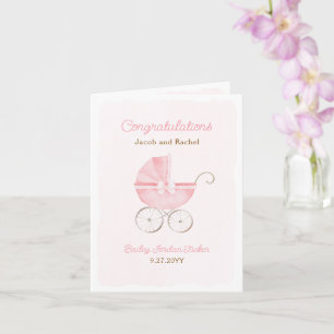 Pink Baby Carriage Baby Girl Congratulations Card