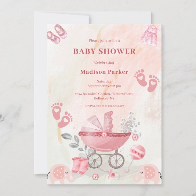 Pink Baby Carriage Baby Shower Invitation (Front)