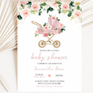 Pink Baby Carriage Baby Shower Invitation
