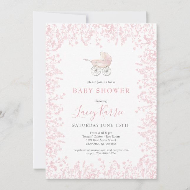 pink Baby Carriage Baby Shower invitation (Front)