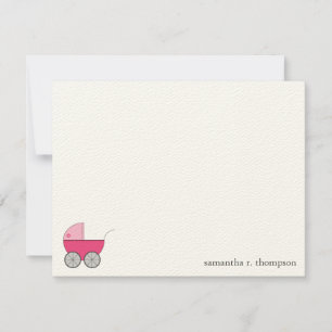 Pink Baby Carriage Baby Shower Thank You Note Card