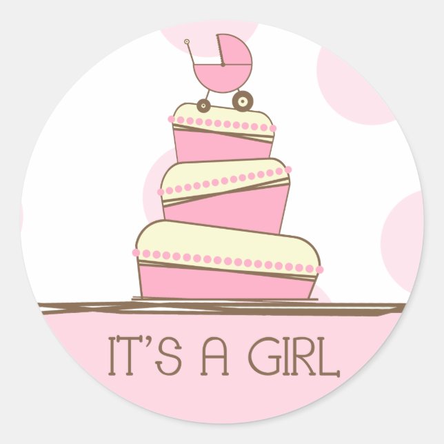 Pink Baby Carriage Cake "It's A Girl" Sticker (Front)