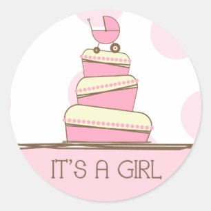 Pink Baby Carriage Cake "It's A Girl" Sticker